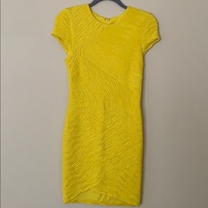 Bright yellow, form fitting, Ronny Kobo dress